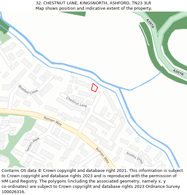 32, CHESTNUT LANE, KINGSNORTH, ASHFORD, TN23 3LR: Location map and indicative extent of plot