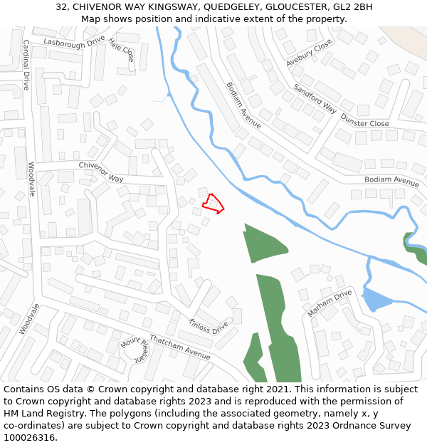 32, CHIVENOR WAY KINGSWAY, QUEDGELEY, GLOUCESTER, GL2 2BH: Location map and indicative extent of plot