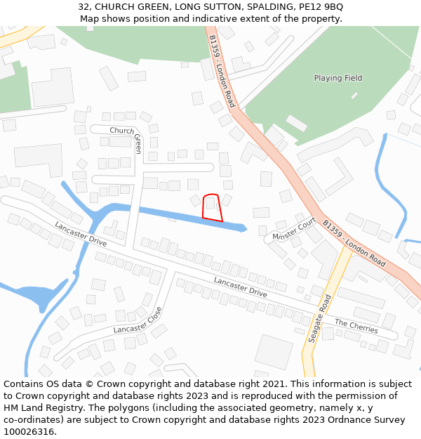 32, CHURCH GREEN, LONG SUTTON, SPALDING, PE12 9BQ: Location map and indicative extent of plot