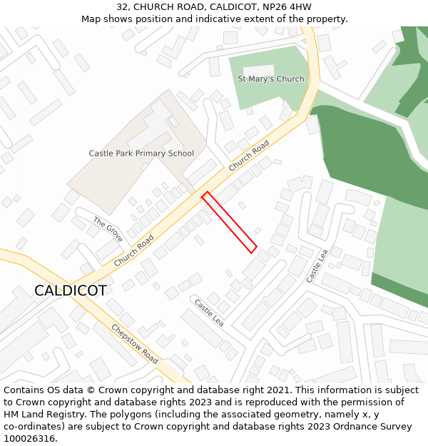 32, CHURCH ROAD, CALDICOT, NP26 4HW: Location map and indicative extent of plot