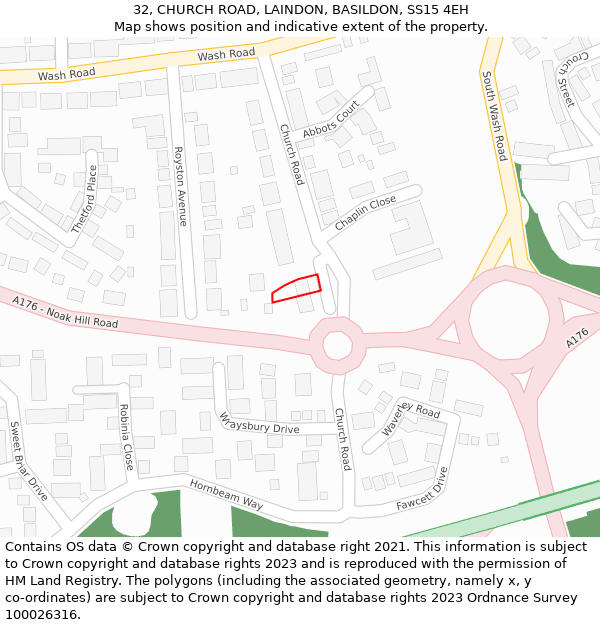 32, CHURCH ROAD, LAINDON, BASILDON, SS15 4EH: Location map and indicative extent of plot