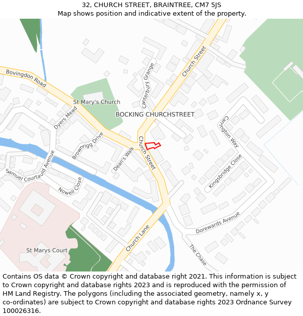 32, CHURCH STREET, BRAINTREE, CM7 5JS: Location map and indicative extent of plot