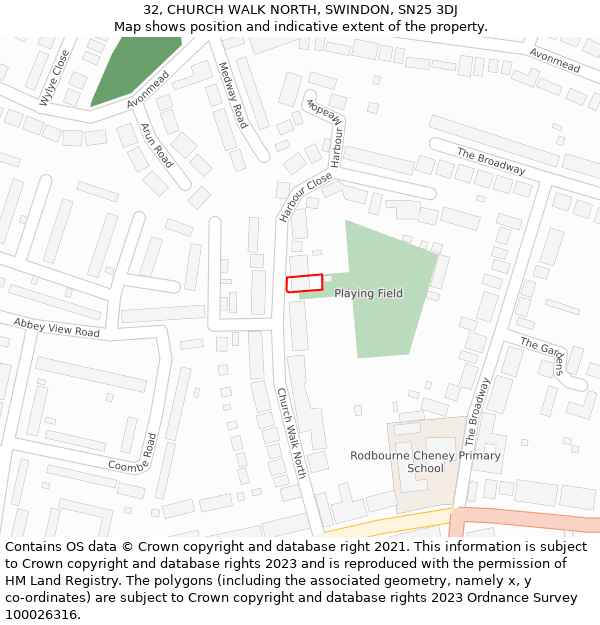 32, CHURCH WALK NORTH, SWINDON, SN25 3DJ: Location map and indicative extent of plot