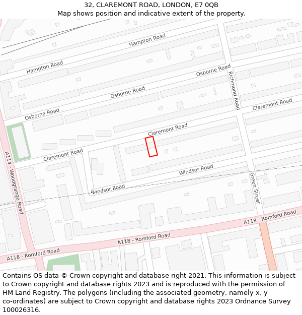 32, CLAREMONT ROAD, LONDON, E7 0QB: Location map and indicative extent of plot