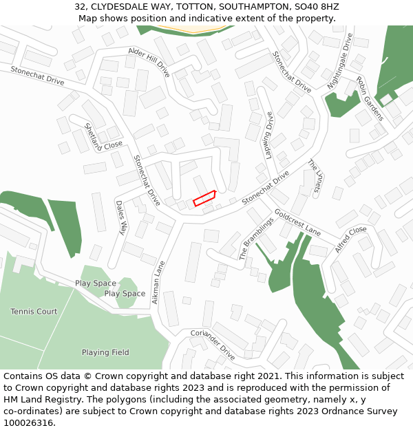 32, CLYDESDALE WAY, TOTTON, SOUTHAMPTON, SO40 8HZ: Location map and indicative extent of plot