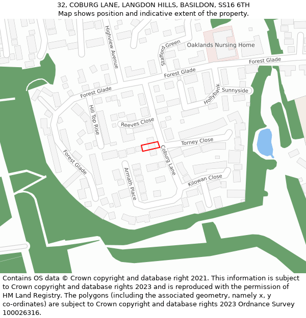 32, COBURG LANE, LANGDON HILLS, BASILDON, SS16 6TH: Location map and indicative extent of plot
