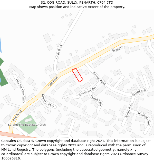 32, COG ROAD, SULLY, PENARTH, CF64 5TD: Location map and indicative extent of plot