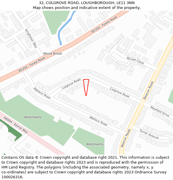 32, COLGROVE ROAD, LOUGHBOROUGH, LE11 3NN: Location map and indicative extent of plot