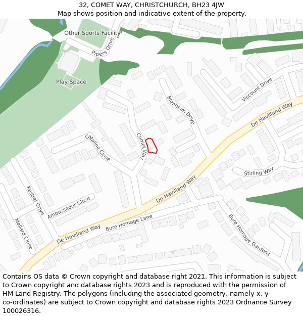 32, COMET WAY, CHRISTCHURCH, BH23 4JW: Location map and indicative extent of plot