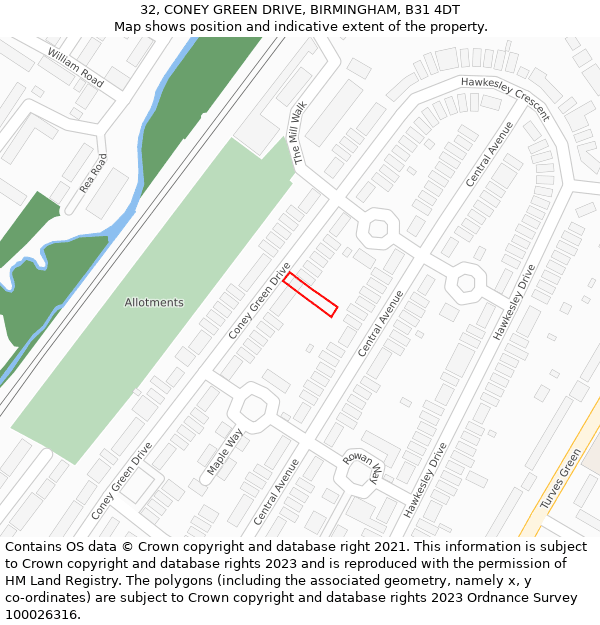 32, CONEY GREEN DRIVE, BIRMINGHAM, B31 4DT: Location map and indicative extent of plot