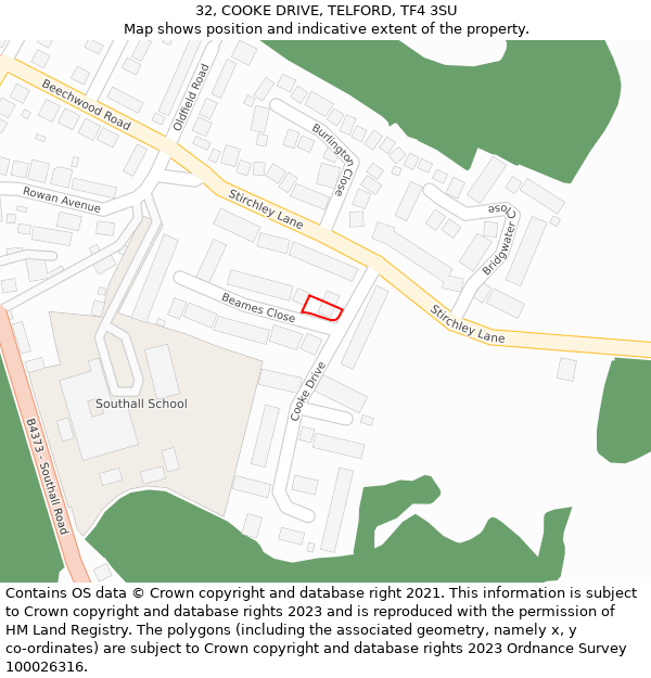 32, COOKE DRIVE, TELFORD, TF4 3SU: Location map and indicative extent of plot