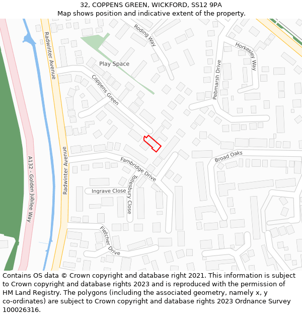 32, COPPENS GREEN, WICKFORD, SS12 9PA: Location map and indicative extent of plot