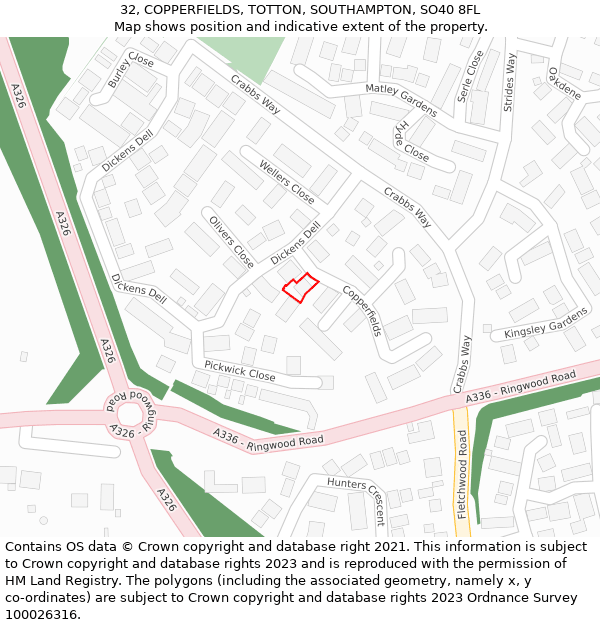 32, COPPERFIELDS, TOTTON, SOUTHAMPTON, SO40 8FL: Location map and indicative extent of plot