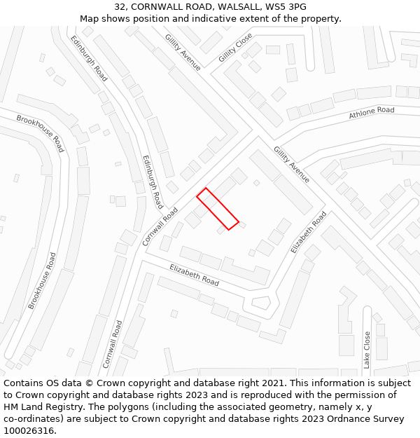 32, CORNWALL ROAD, WALSALL, WS5 3PG: Location map and indicative extent of plot