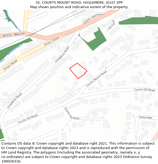 32, COURTS MOUNT ROAD, HASLEMERE, GU27 2PP: Location map and indicative extent of plot