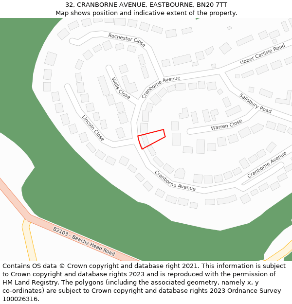 32, CRANBORNE AVENUE, EASTBOURNE, BN20 7TT: Location map and indicative extent of plot