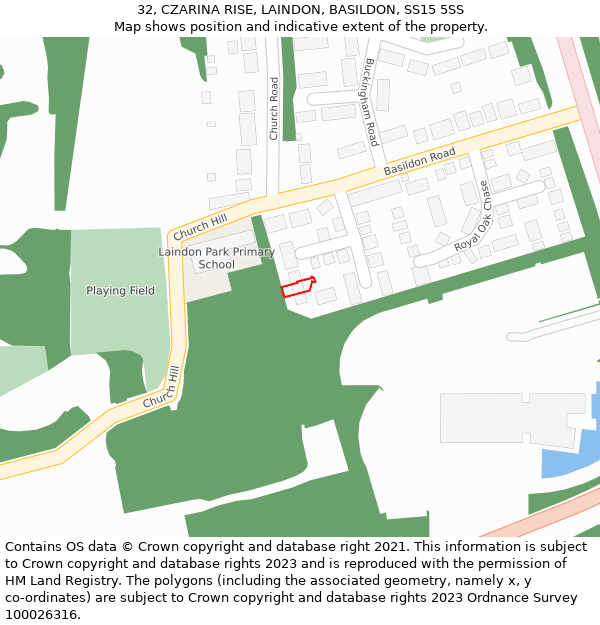 32, CZARINA RISE, LAINDON, BASILDON, SS15 5SS: Location map and indicative extent of plot