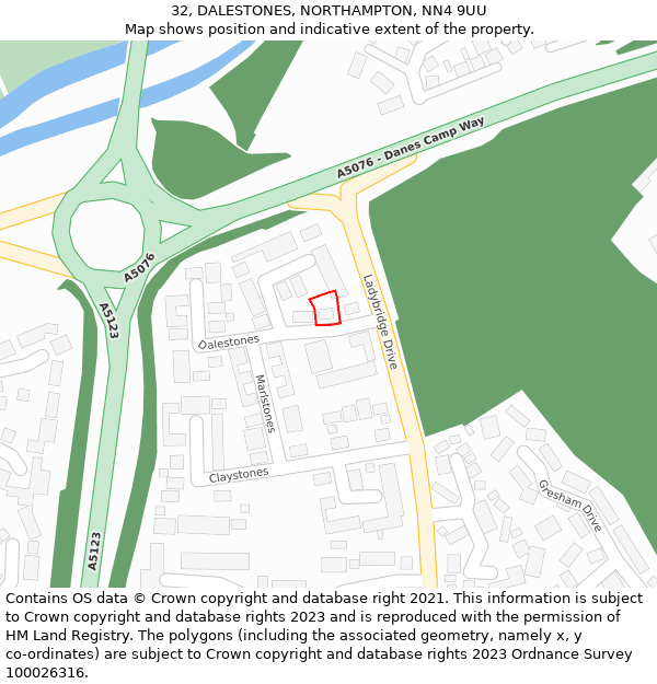 32, DALESTONES, NORTHAMPTON, NN4 9UU: Location map and indicative extent of plot