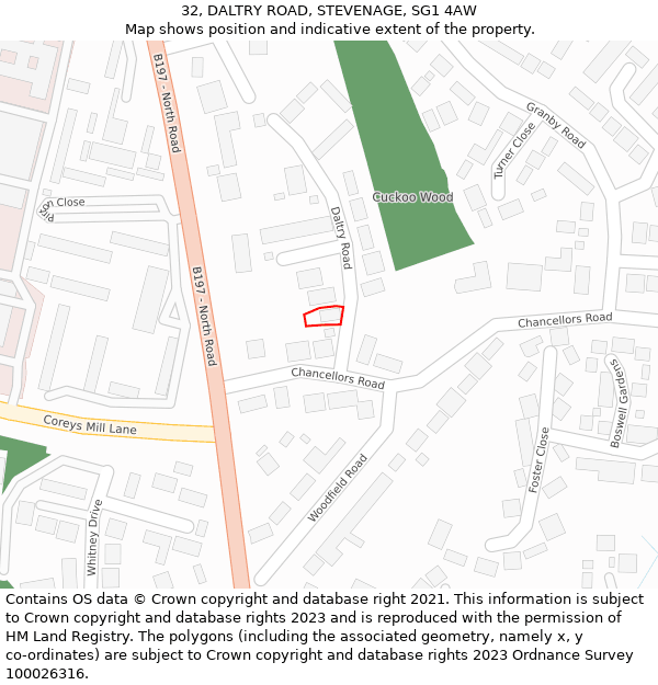 32, DALTRY ROAD, STEVENAGE, SG1 4AW: Location map and indicative extent of plot