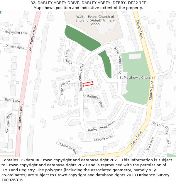 32, DARLEY ABBEY DRIVE, DARLEY ABBEY, DERBY, DE22 1EF: Location map and indicative extent of plot