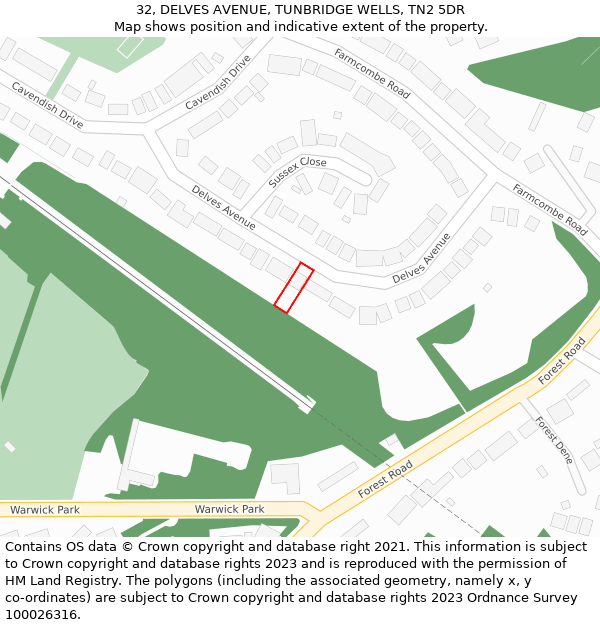 32, DELVES AVENUE, TUNBRIDGE WELLS, TN2 5DR: Location map and indicative extent of plot