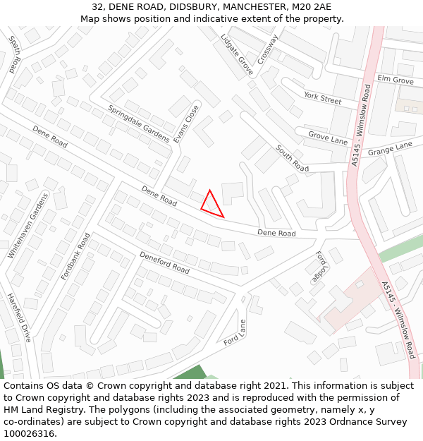 32, DENE ROAD, DIDSBURY, MANCHESTER, M20 2AE: Location map and indicative extent of plot