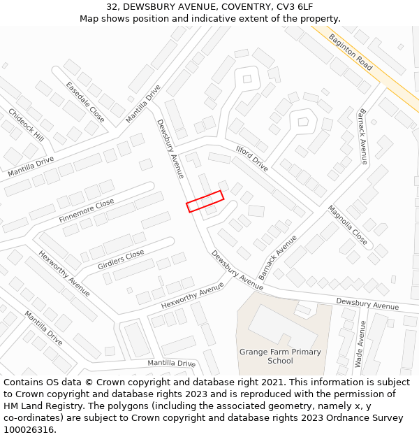 32, DEWSBURY AVENUE, COVENTRY, CV3 6LF: Location map and indicative extent of plot