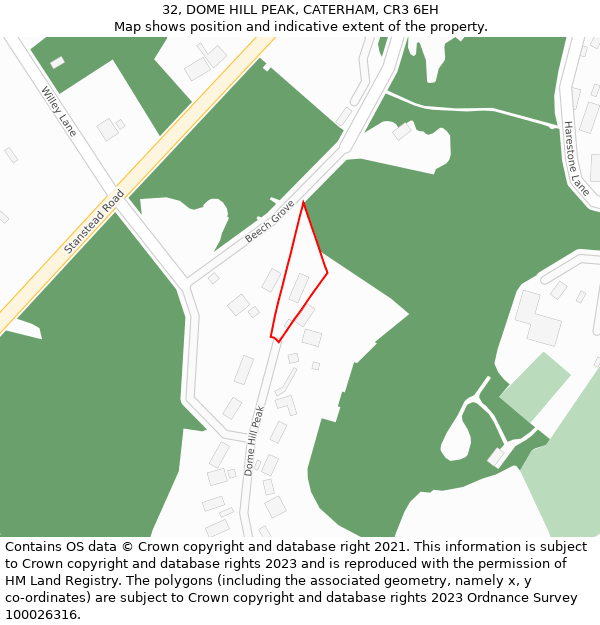 32, DOME HILL PEAK, CATERHAM, CR3 6EH: Location map and indicative extent of plot