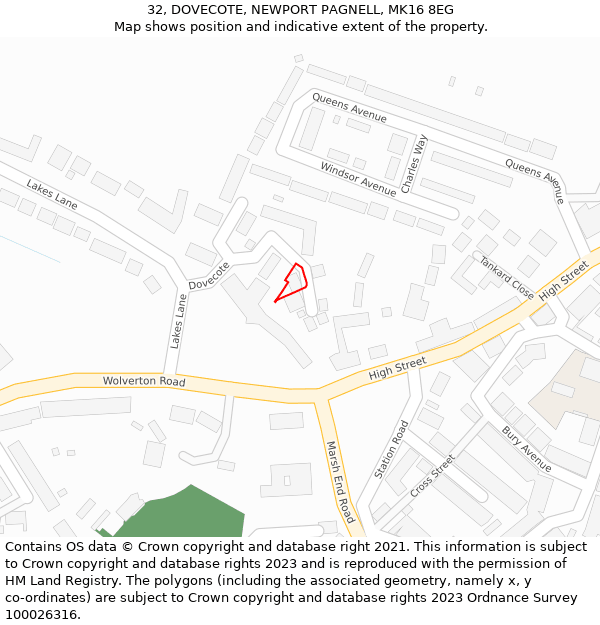 32, DOVECOTE, NEWPORT PAGNELL, MK16 8EG: Location map and indicative extent of plot