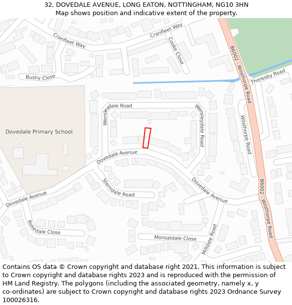 32, DOVEDALE AVENUE, LONG EATON, NOTTINGHAM, NG10 3HN: Location map and indicative extent of plot