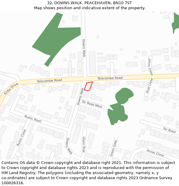 32, DOWNS WALK, PEACEHAVEN, BN10 7ST: Location map and indicative extent of plot