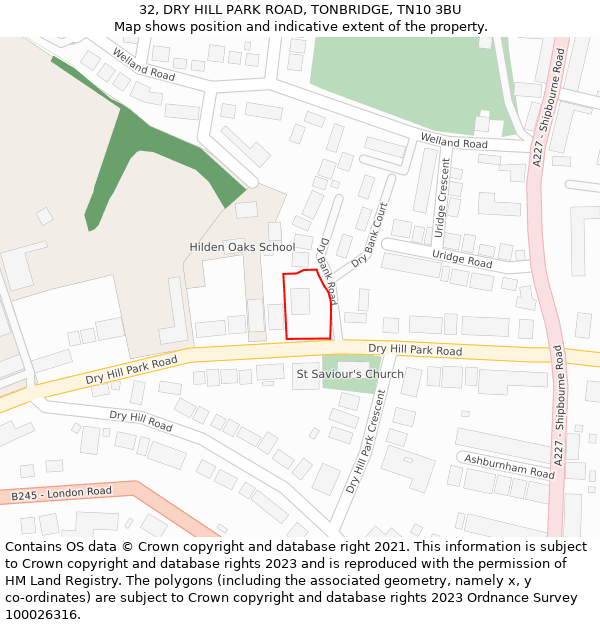 32, DRY HILL PARK ROAD, TONBRIDGE, TN10 3BU: Location map and indicative extent of plot