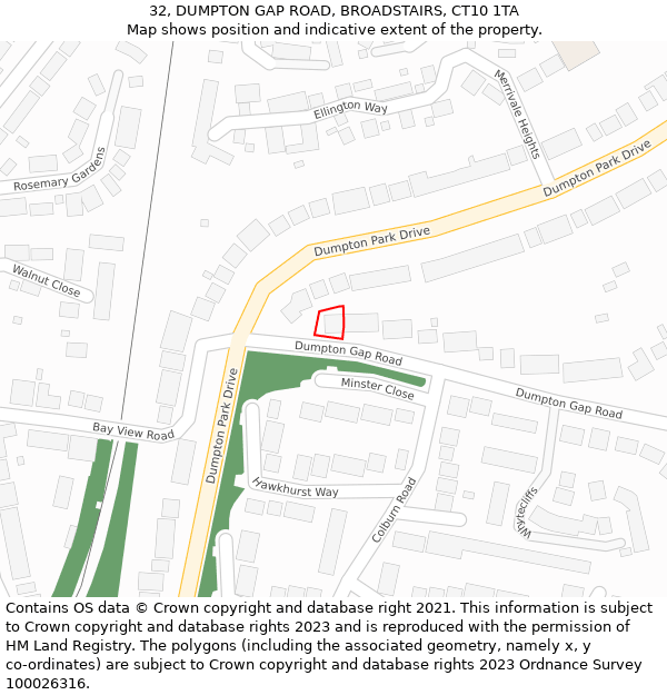 32, DUMPTON GAP ROAD, BROADSTAIRS, CT10 1TA: Location map and indicative extent of plot