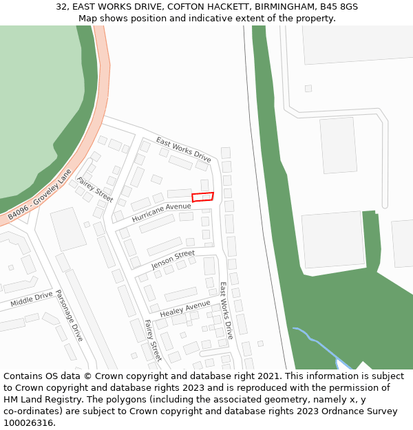 32, EAST WORKS DRIVE, COFTON HACKETT, BIRMINGHAM, B45 8GS: Location map and indicative extent of plot