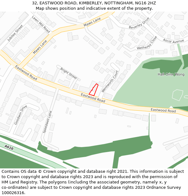 32, EASTWOOD ROAD, KIMBERLEY, NOTTINGHAM, NG16 2HZ: Location map and indicative extent of plot