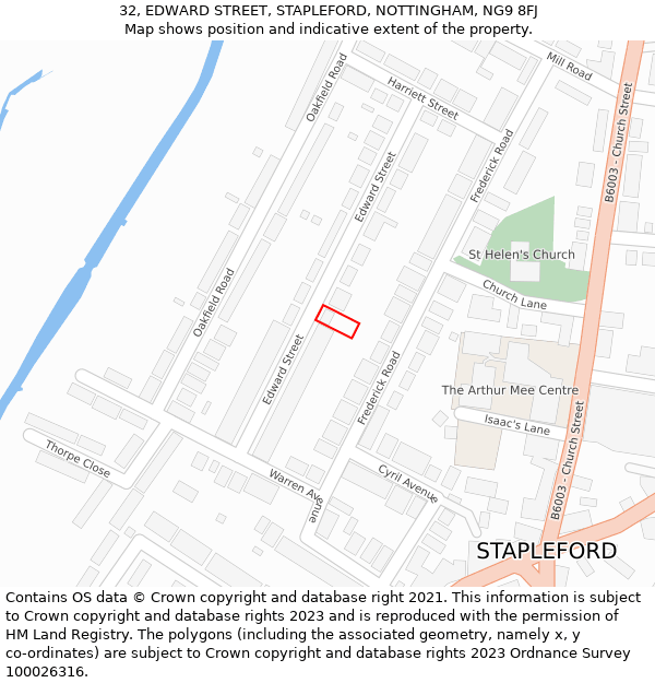 32, EDWARD STREET, STAPLEFORD, NOTTINGHAM, NG9 8FJ: Location map and indicative extent of plot