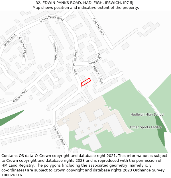 32, EDWIN PANKS ROAD, HADLEIGH, IPSWICH, IP7 5JL: Location map and indicative extent of plot