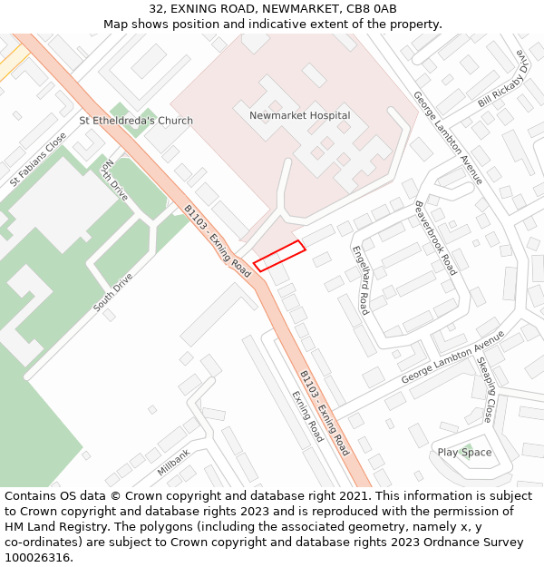 32, EXNING ROAD, NEWMARKET, CB8 0AB: Location map and indicative extent of plot