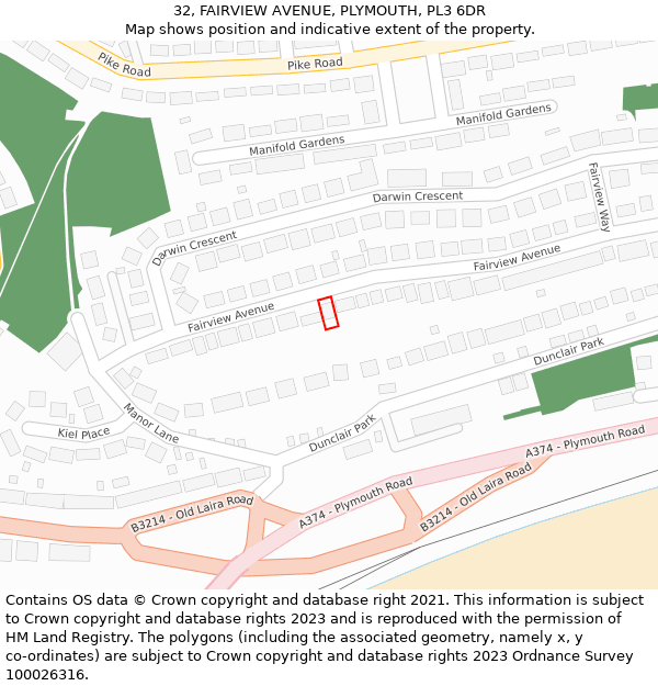 32, FAIRVIEW AVENUE, PLYMOUTH, PL3 6DR: Location map and indicative extent of plot