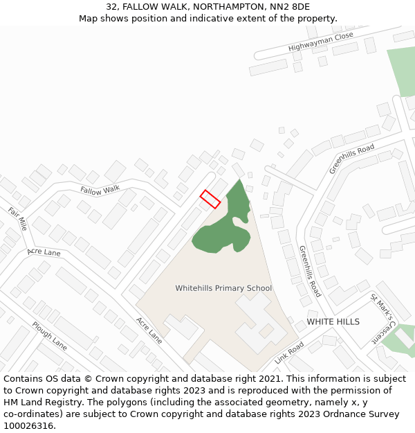 32, FALLOW WALK, NORTHAMPTON, NN2 8DE: Location map and indicative extent of plot