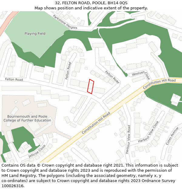 32, FELTON ROAD, POOLE, BH14 0QS: Location map and indicative extent of plot