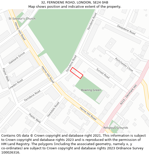 32, FERNDENE ROAD, LONDON, SE24 0AB: Location map and indicative extent of plot