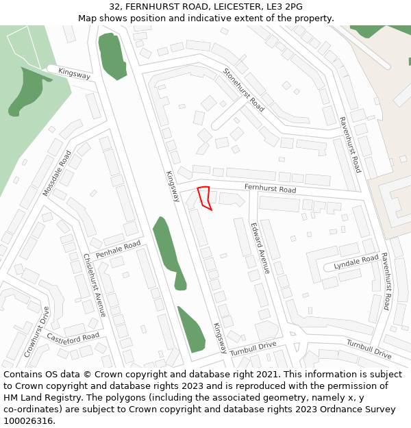 32, FERNHURST ROAD, LEICESTER, LE3 2PG: Location map and indicative extent of plot