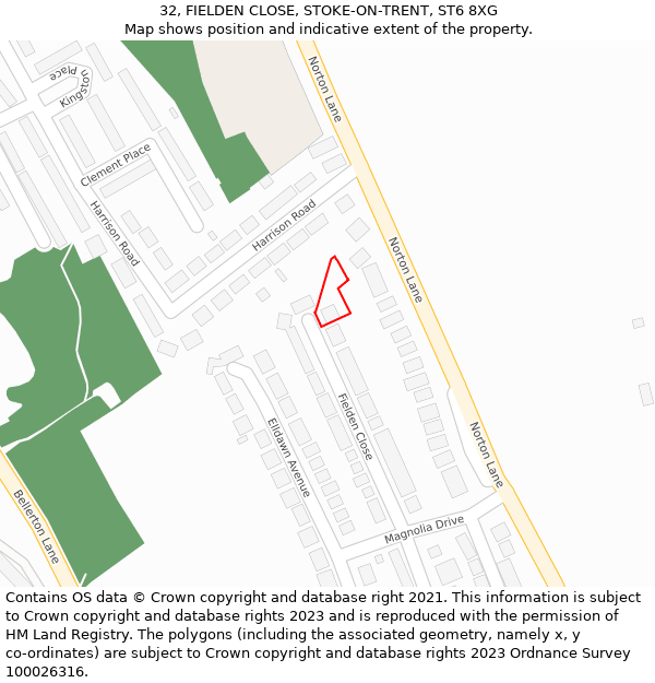 32, FIELDEN CLOSE, STOKE-ON-TRENT, ST6 8XG: Location map and indicative extent of plot