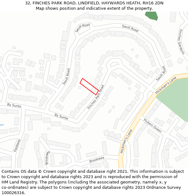 32, FINCHES PARK ROAD, LINDFIELD, HAYWARDS HEATH, RH16 2DN: Location map and indicative extent of plot