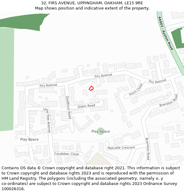 32, FIRS AVENUE, UPPINGHAM, OAKHAM, LE15 9RE: Location map and indicative extent of plot