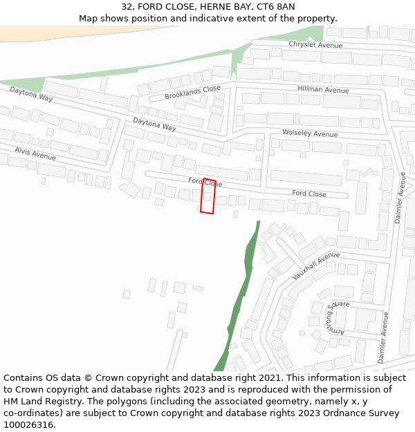 32, FORD CLOSE, HERNE BAY, CT6 8AN: Location map and indicative extent of plot