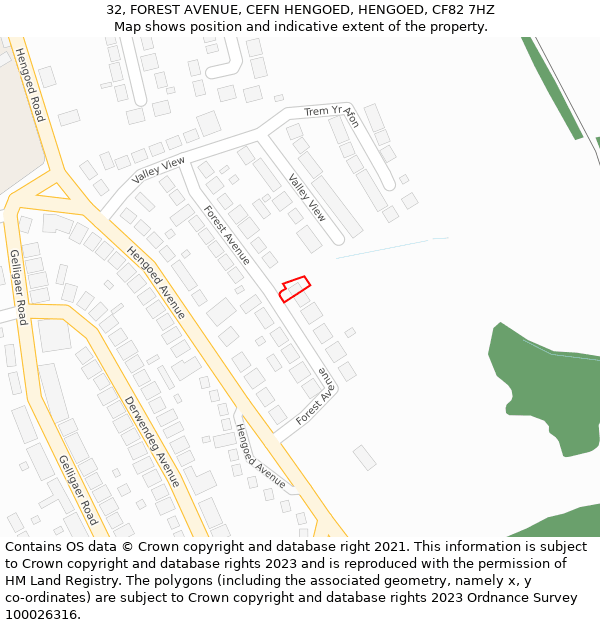 32, FOREST AVENUE, CEFN HENGOED, HENGOED, CF82 7HZ: Location map and indicative extent of plot