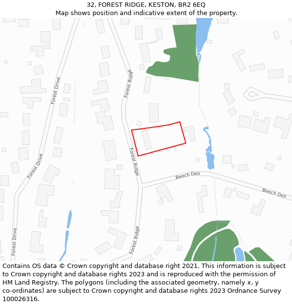 32, FOREST RIDGE, KESTON, BR2 6EQ: Location map and indicative extent of plot