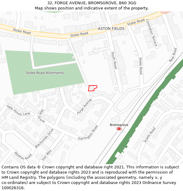 32, FORGE AVENUE, BROMSGROVE, B60 3GG: Location map and indicative extent of plot